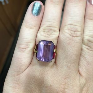Antique Emerald Cut - Amethyst /garnet /Solid 10k